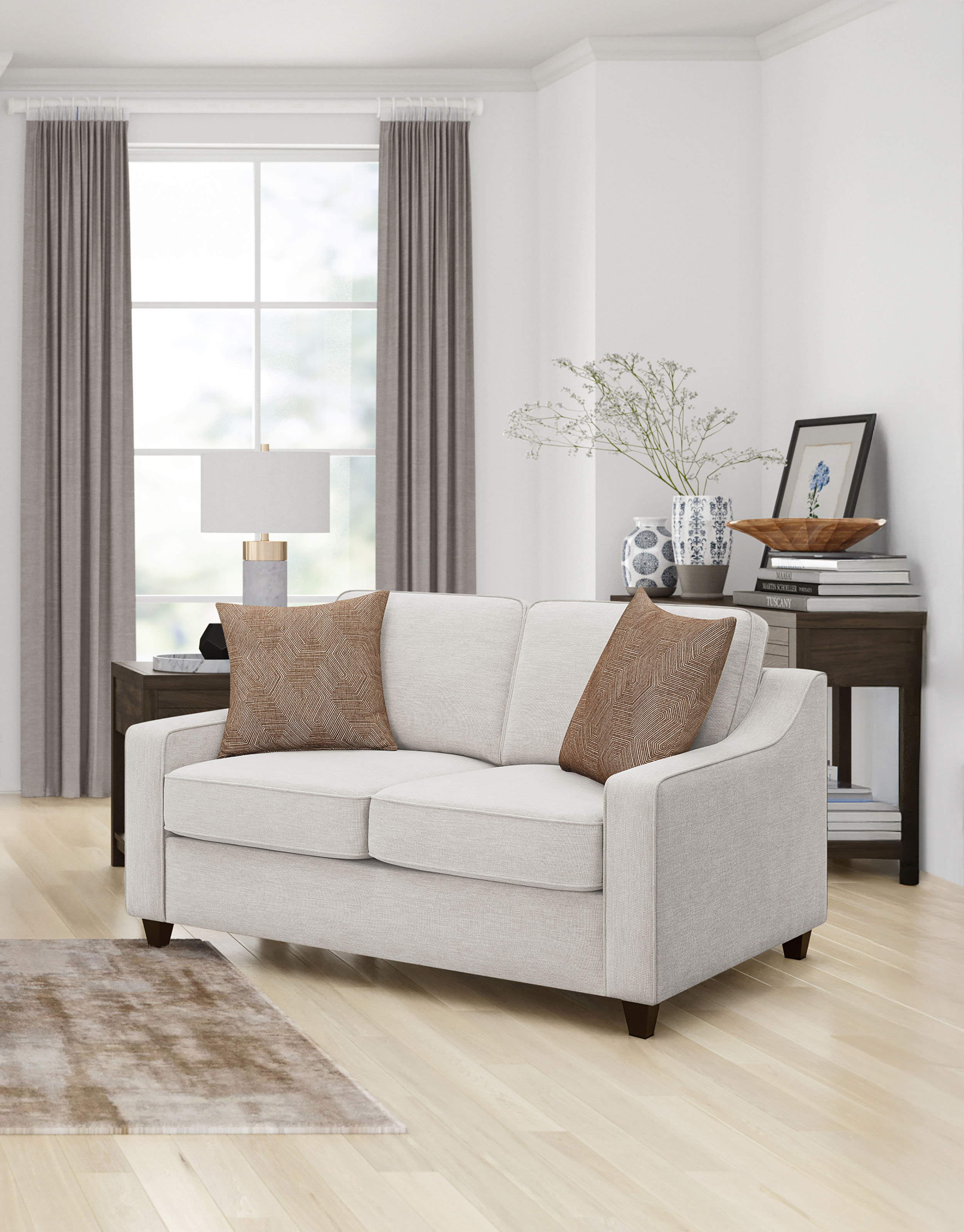 Red Barrel Studio® Juwann Beige Upholstered Sloped Arm Loveseat